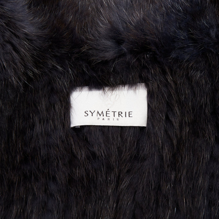 SYMETRIE PARIS black navy genuine fur satin snap buttons collared long gilet M