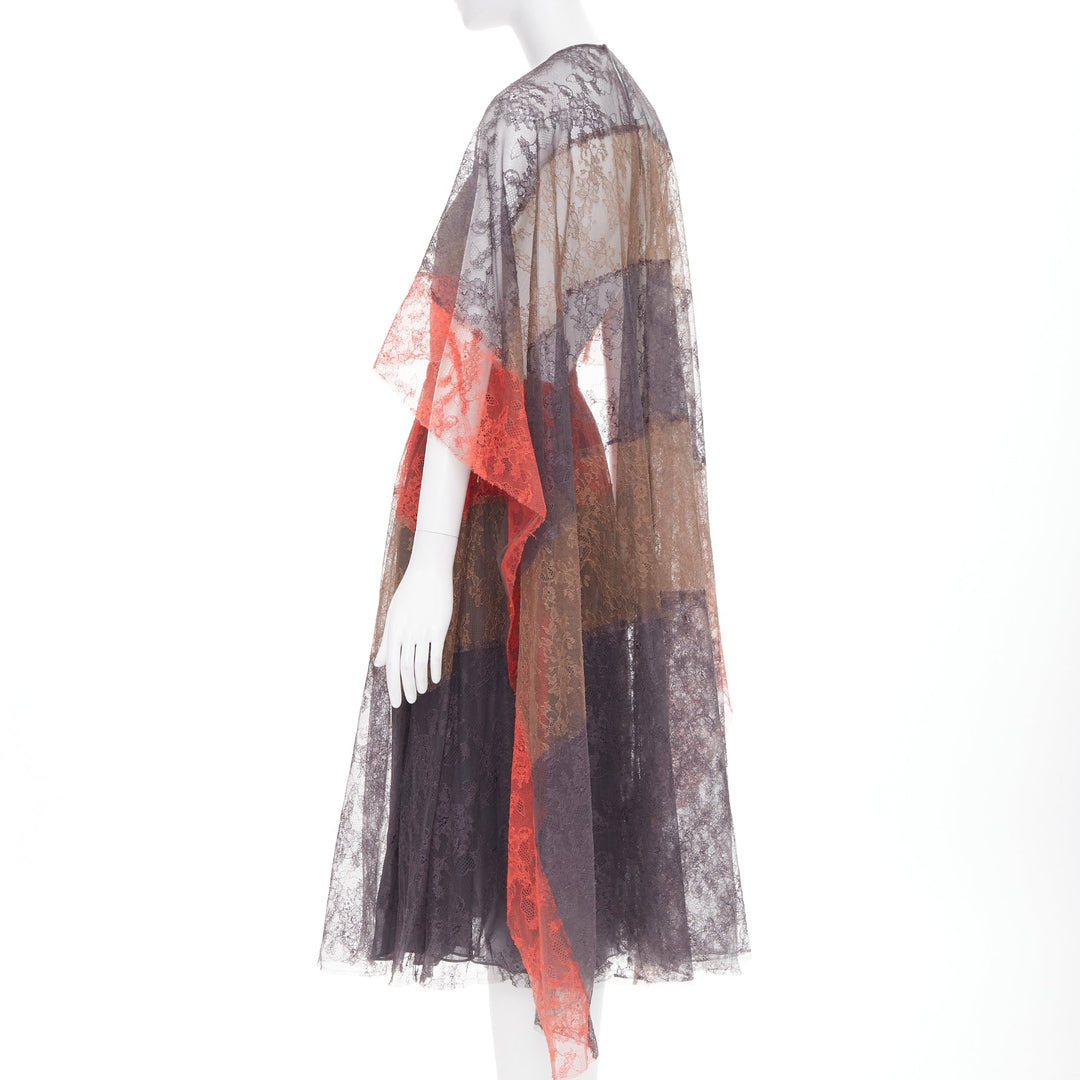 VALENTINO 2015 Runway colorblocked gradient tiered lace cape back dress IT38 XXS