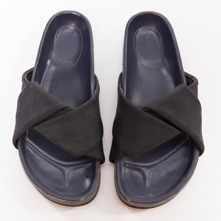 OLD CELINE 2014 Phoebe Philo Twist Boxy black grosgrain navy leather slides EU41