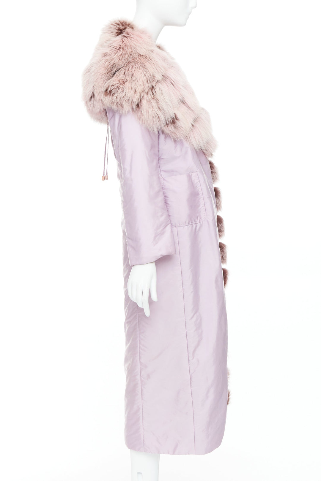 ERMANNO SCERVINO pink fur collar purple nylon wool lined robe coat IT38 XS