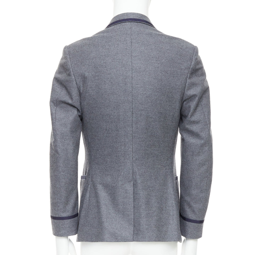 GUCCI grey wool blend navy web trim varsity emblem blazer IT52 XL