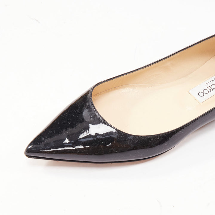 JIMMY CHOO black patent leather pointed toes flat shoes EU37