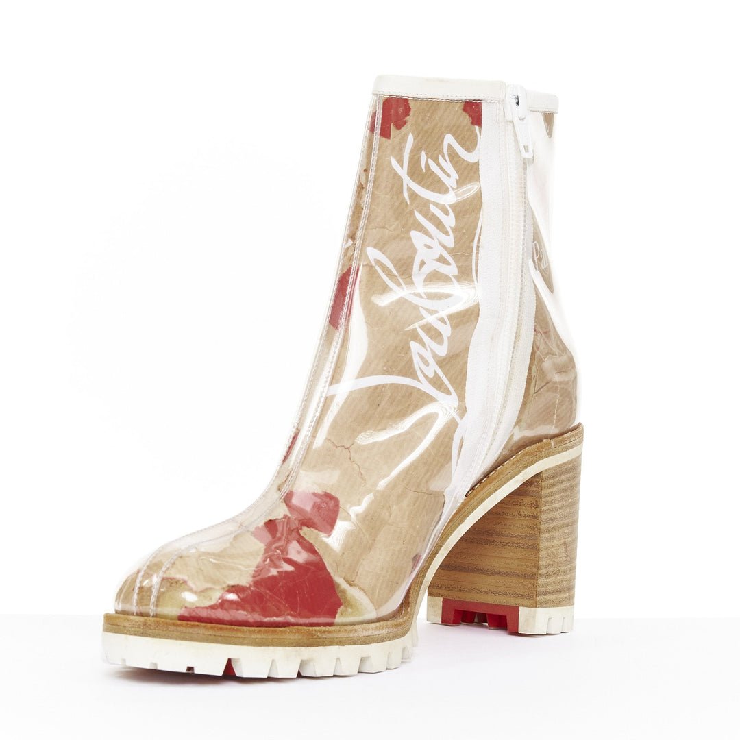 CHRISTIAN LOUBOUTIN Loubikraft Loubi kraft paper PVC block heel boots EU37.5
