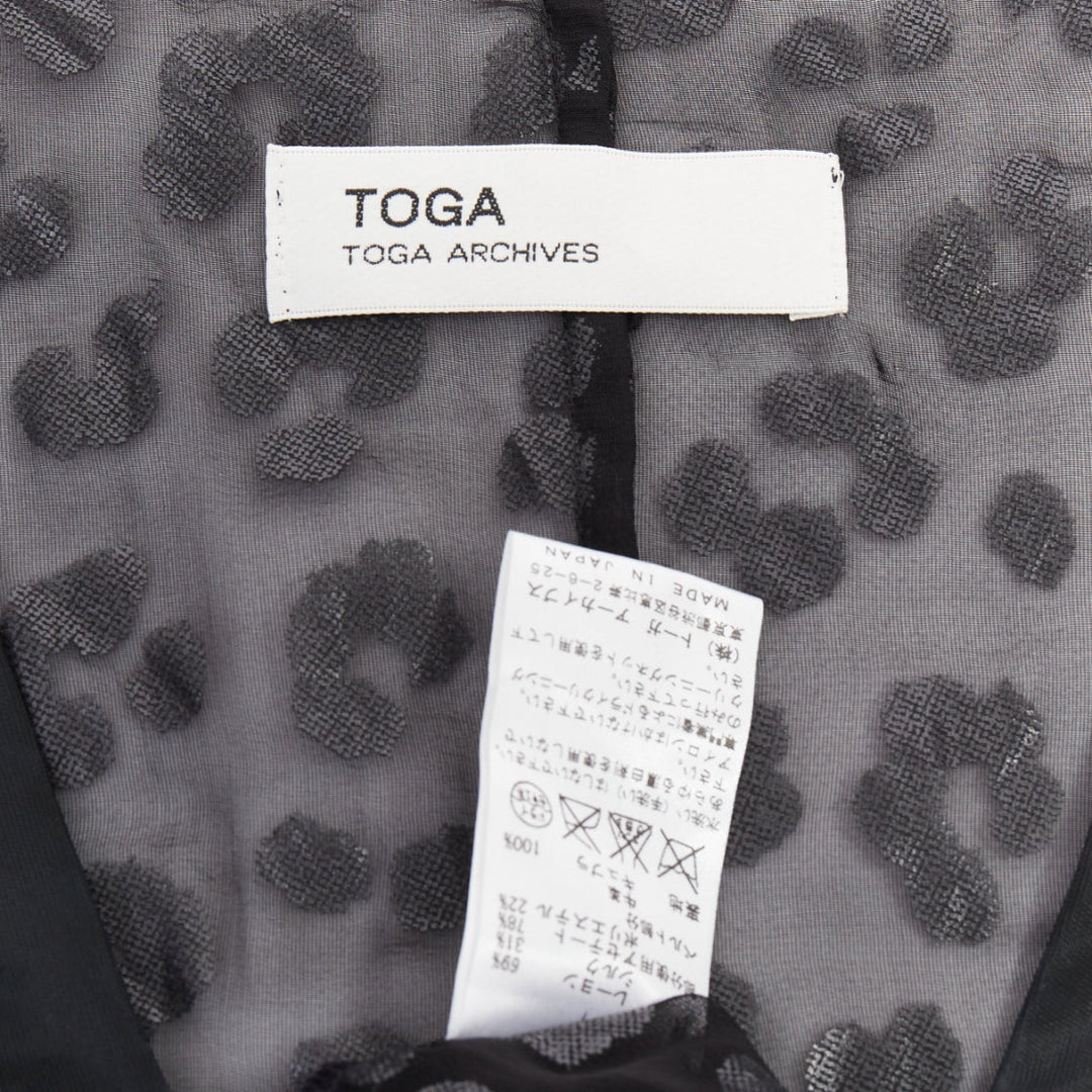 TOGA ARCHIVES black viscose silk sheer leopard flocking cow belted dress JP1 S