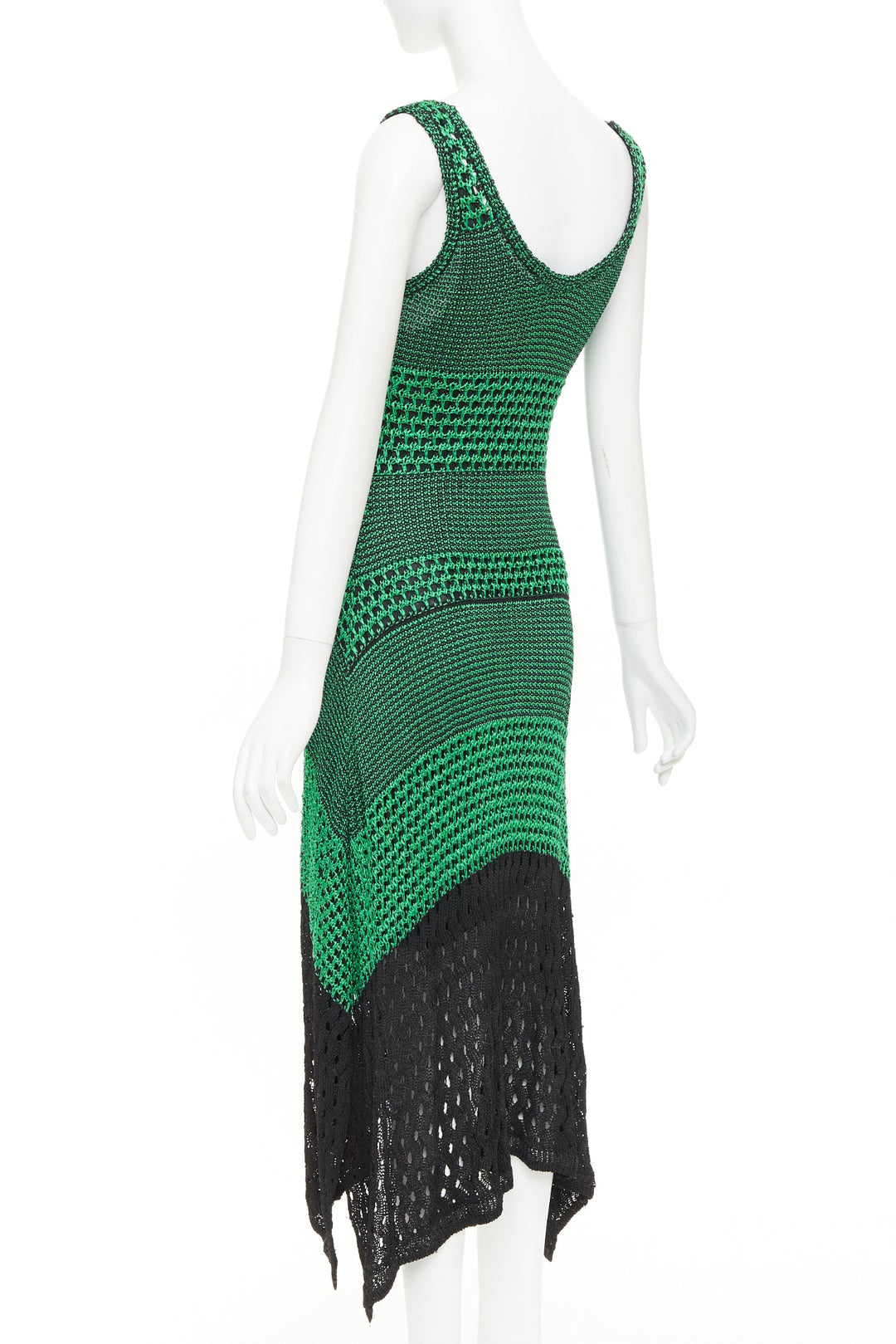 PROENZA SCHOULER 2016 green black asymmetric lattice crochet knit dress S