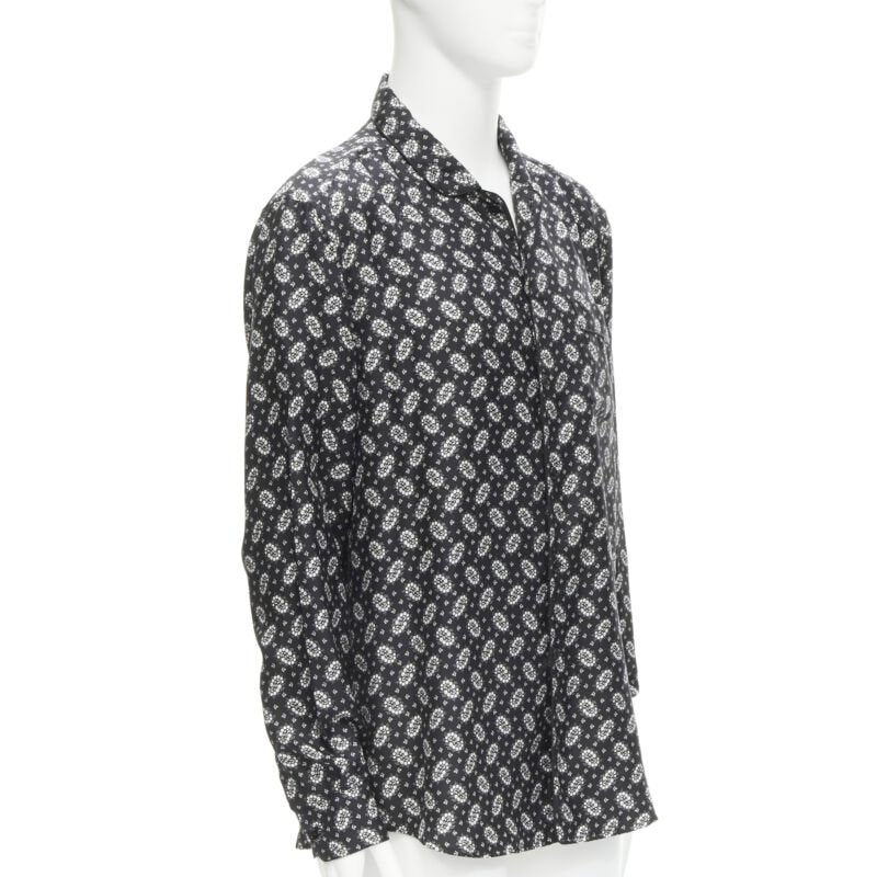 DOLCE GABBANA 100 silk black white floral print pajama shirt IT5 L