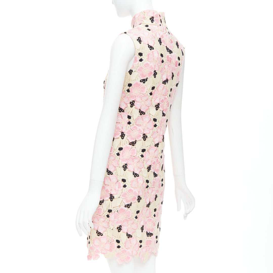 GIAMBATTISTA VALLI pink cream floral guipure lace mock neck dress IT38 XXS