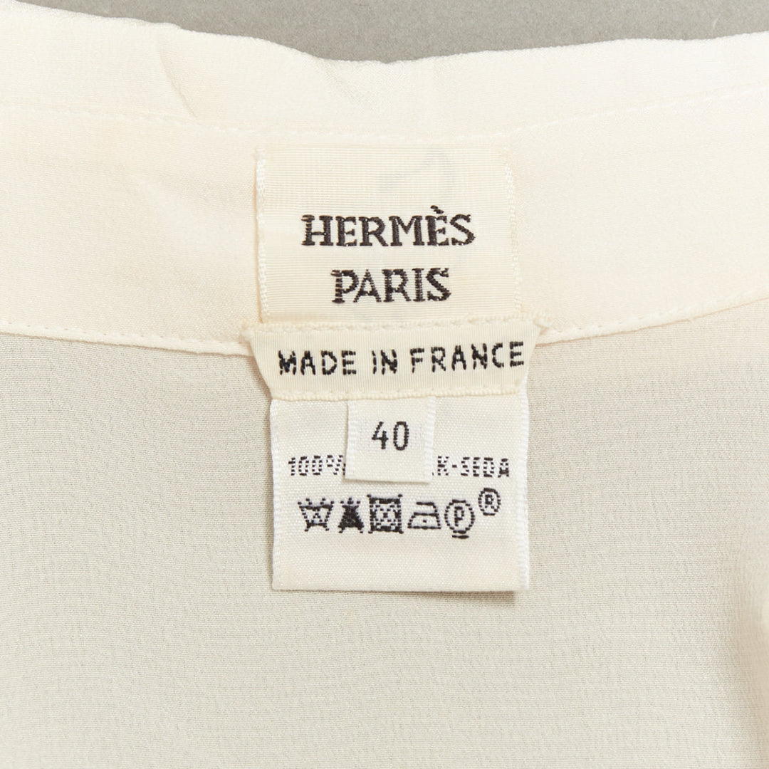 HERMES ivory silk kimono kaften sleeves belted shirt dress FR40 S