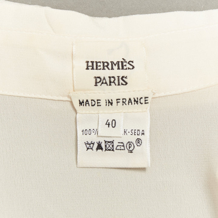 HERMES ivory silk kimono kaften sleeves belted shirt dress FR40 S