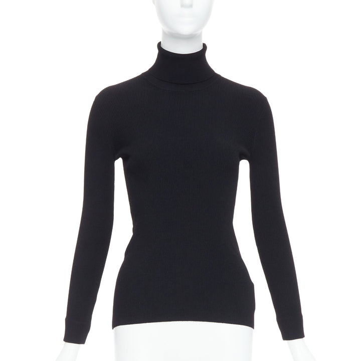 JIL SANDER black open back silver bar ruched turtleneck top FR36 S