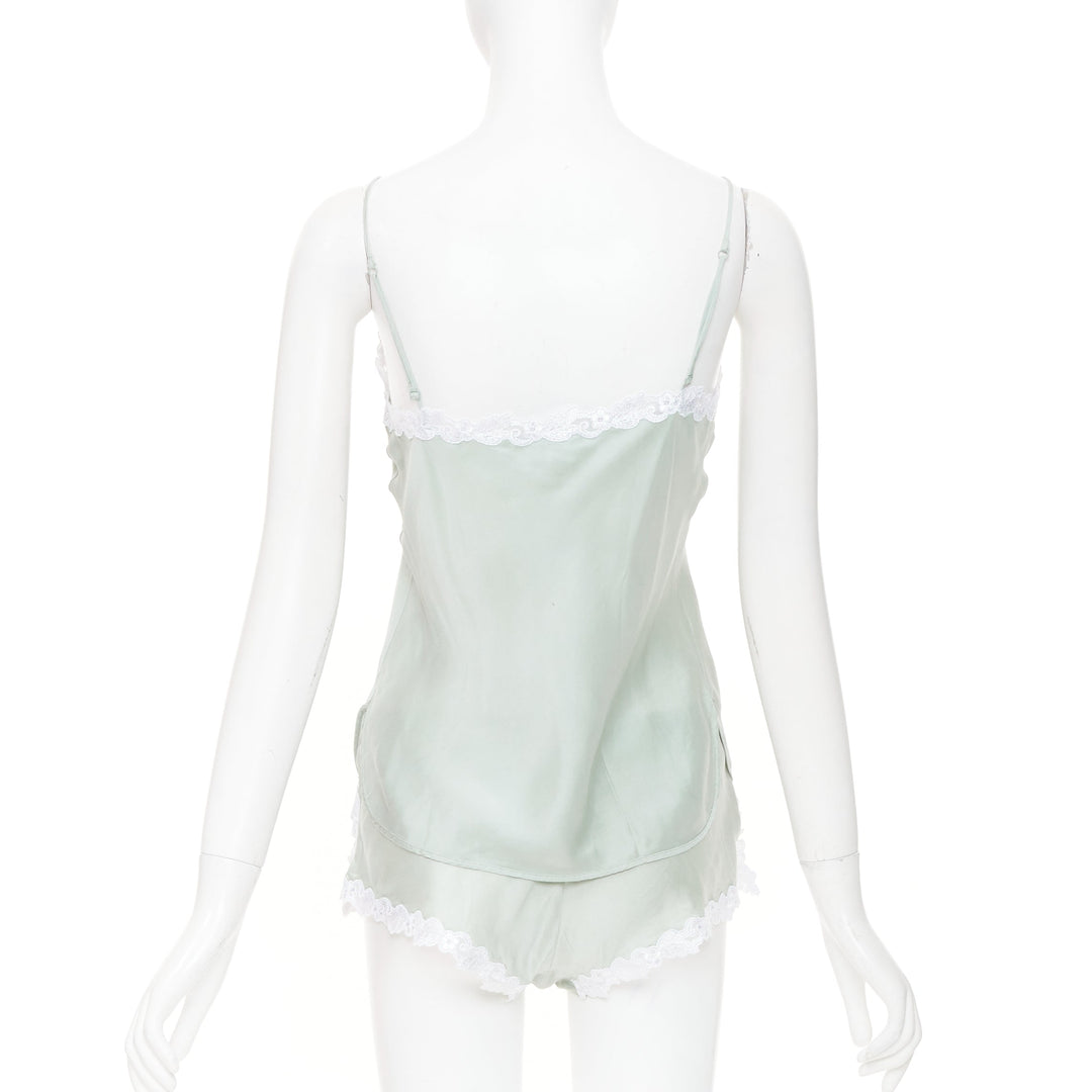 LA PERLA Maison pale green lace silk blend pajama camisole shorts set FR38 M