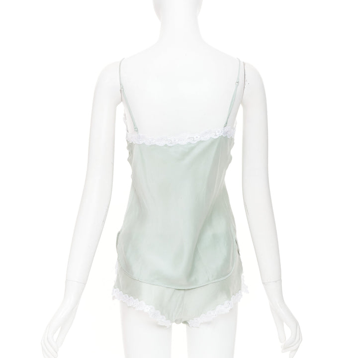 LA PERLA Maison pale green lace silk blend pajama camisole shorts set FR38 M