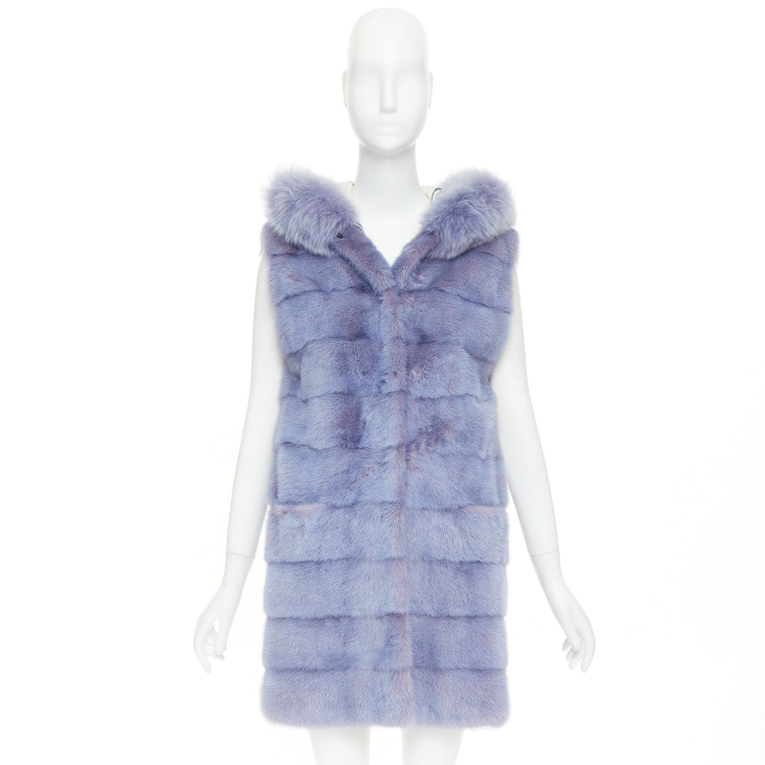 SIMONETTA RAVIZZA blue purple ombre  mink fur hooded vest coat IT42 M