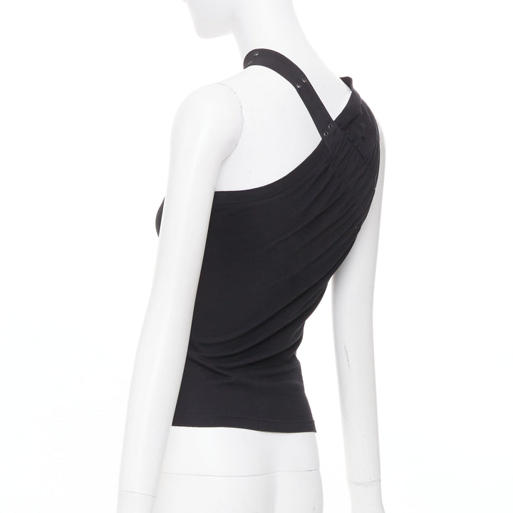 CHRISTIAN DIOR 2002 Runway John Galliano black asymmetric eyelet tank FR38 M