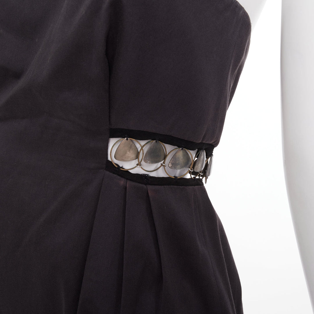 CHLOE 2011 aged chain embellishments pleated cut out strapless dress FR36 S