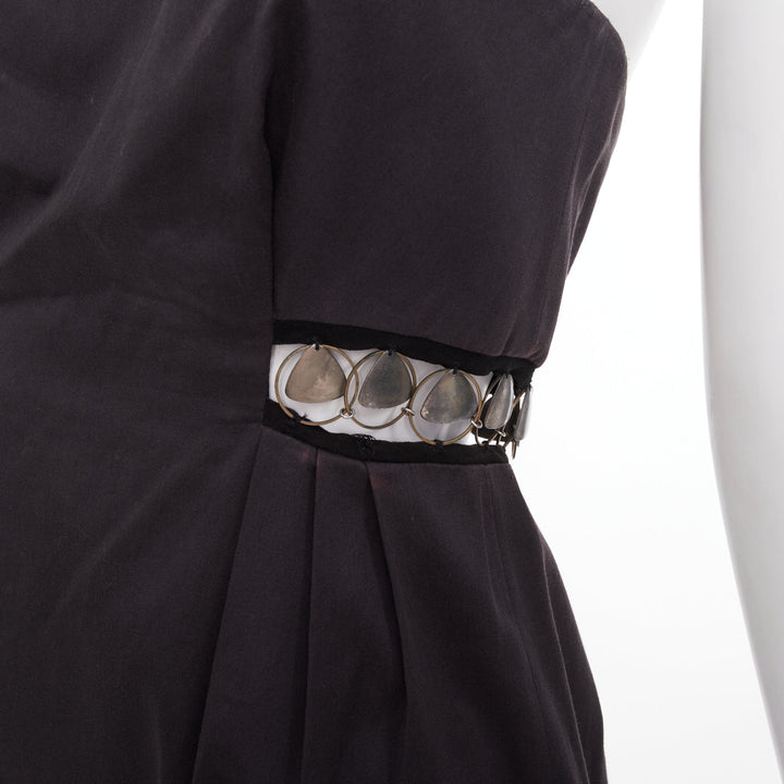 CHLOE 2011 aged chain embellishments pleated cut out strapless dress FR36 S