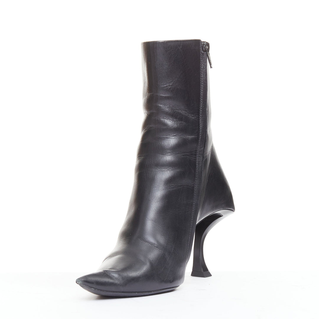 BALENCIAGA Hourglass black leather sculptural curved heel point ankle boots EU37