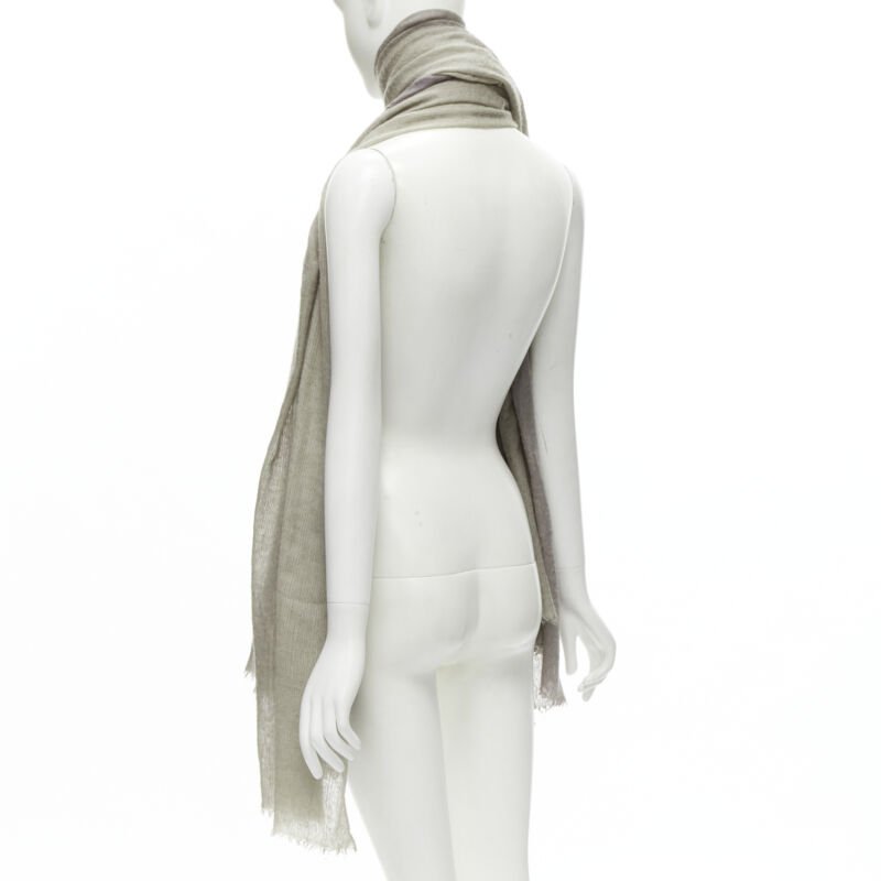 HERMES cashmere silk blend grey beige 4-tone colorblock frayed oversized scarf