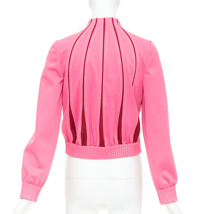 VALENTINO hot pink red panelled overstitch mock neck track jacket IT40 S