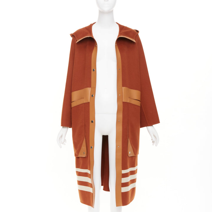 HERMES 2019 Runway Rocabar lambskin double face cashmere striped coat FR34 XS