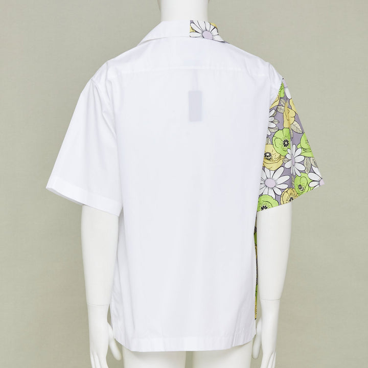 PRADA 2021 Runway Double Match Blossom daisy floral split cotton bowling shirt L