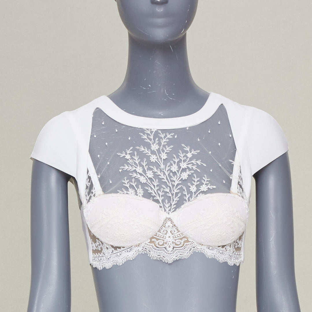 LA PERLA 2016 Neoprene Desire tulle embroidered white underwire crop top 32A XS