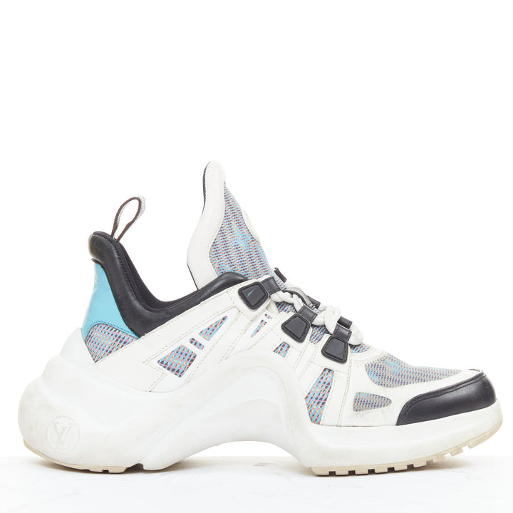 LOUIS VUITTON Archlight white leather black blue monogram chunky sneakers EU39