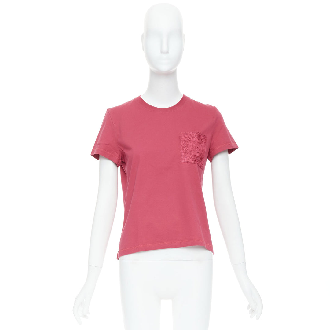 HERMES Embroidered Pocket raspberry pink H motif tshirt FR38 M