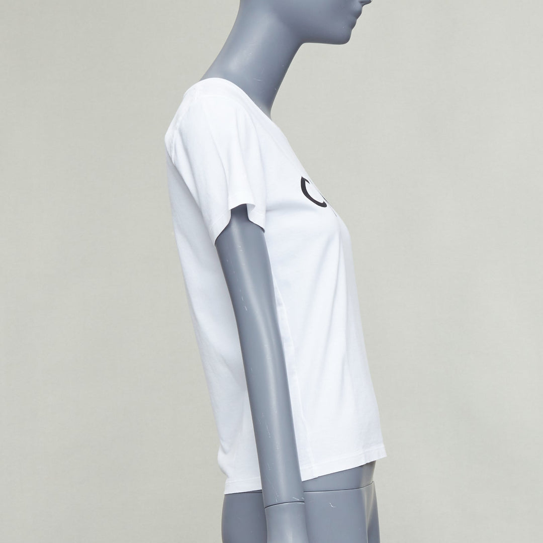 CELINE white cotton black big logo crew neck fitted tshirt XS
