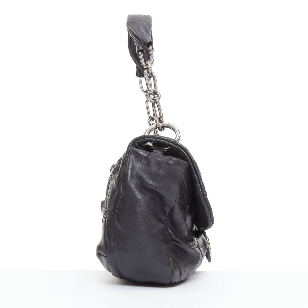 CHANEL Soft Squares Origami black leather silver CC logo chain shoulder flap bag