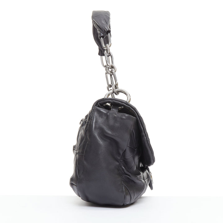 CHANEL Soft Squares Origami black leather silver CC logo chain shoulder flap bag
