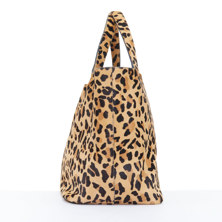 ALAIA 2025 Le Cabas Brun Sepia leopard print calf hair large open top tote bag
