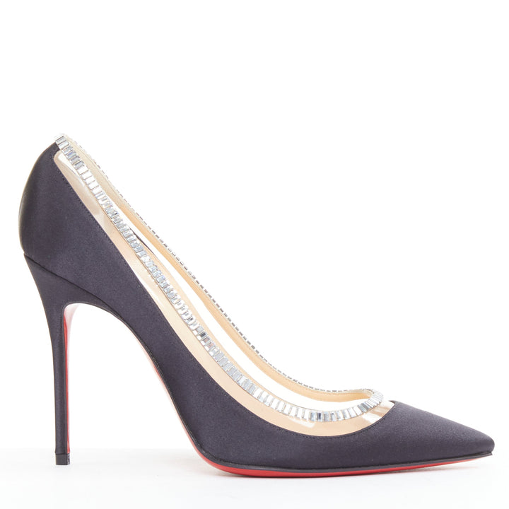 CHRISTIAN LOUBOUTIN Paulina Strass 100 Crepe Satin baguette crystal pumps EU37.5