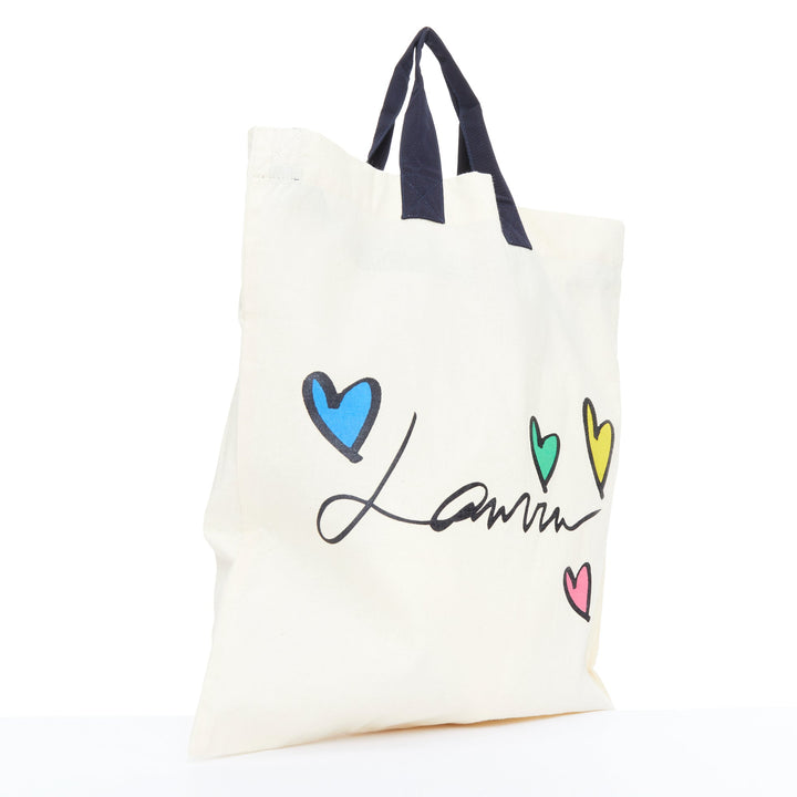 LANVIN Hearts script logo printed cotton canvas grosgrain crossbody tote bag