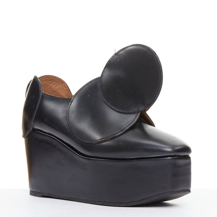 JUNYA WATANABE black leather circle embellished platorm brogue shoes XS