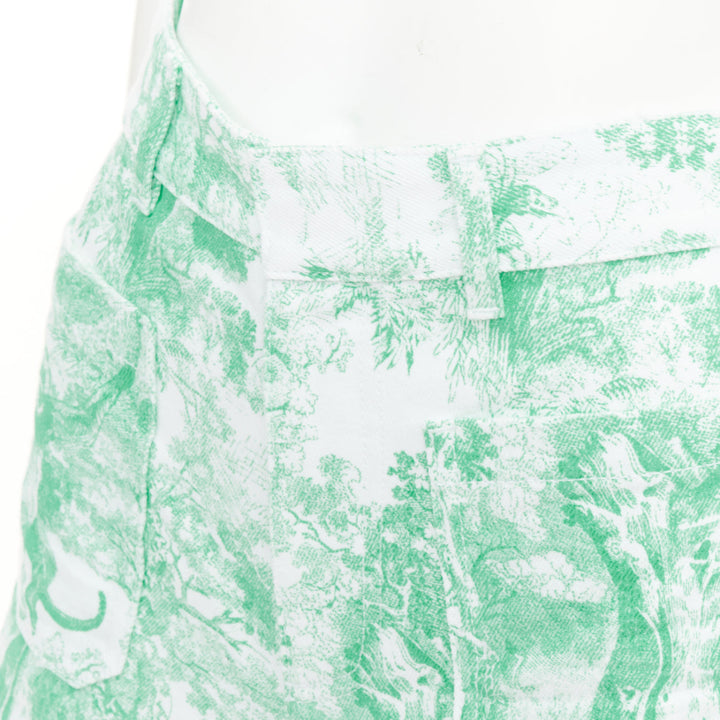 DIOR 2024 Dioriviera mint green Toile de Jouy Sauvage denim shorts FR34 XS