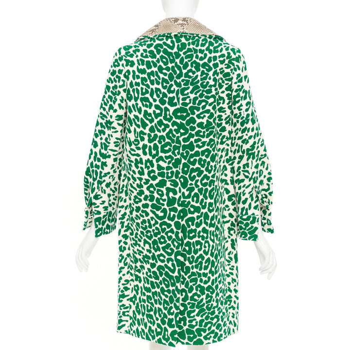 MIU MIU 2015 green wool python leather collar virgin wool print coat IT38 XS