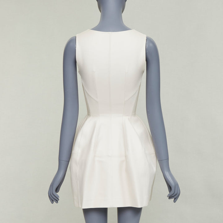 ALAIA ivory cotton 2 way zip front boned  bubble tulip dress FR36 S