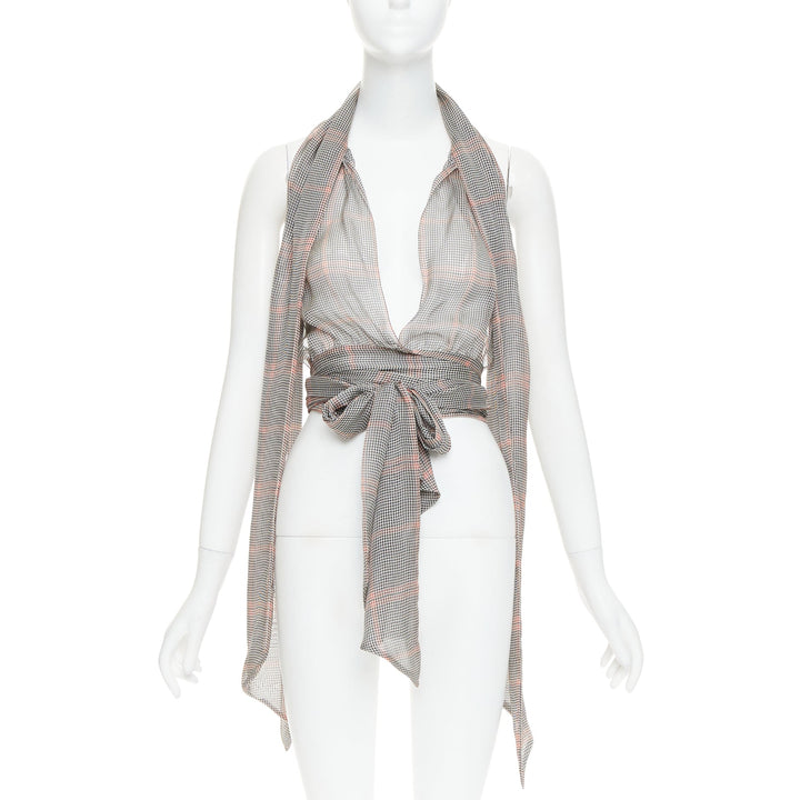 ALEXANDRE VAUTHIER COUTURE Runway grey red silk houndstooth wrap tie halter top