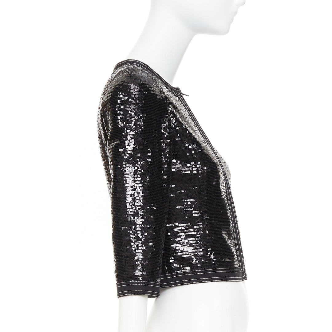 CHANEL 13C Paris Versailles black sequin embellished cropped zip jacket FR36 S