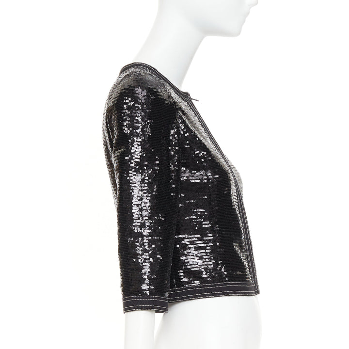 CHANEL 13C Paris Versailles black sequin embellished cropped zip jacket FR36 S