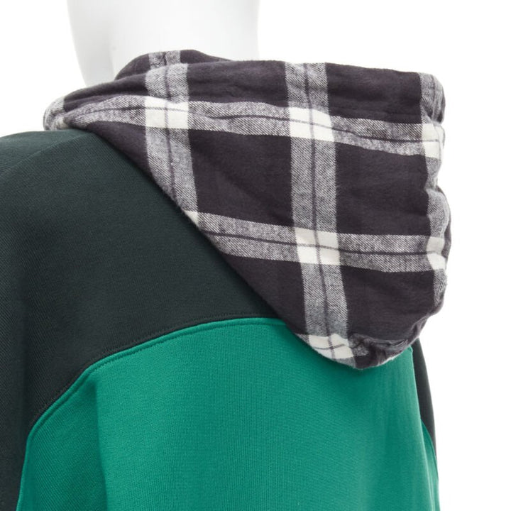 BALENCIAGA Demna green black striped patchwork checked hoodie sweater L