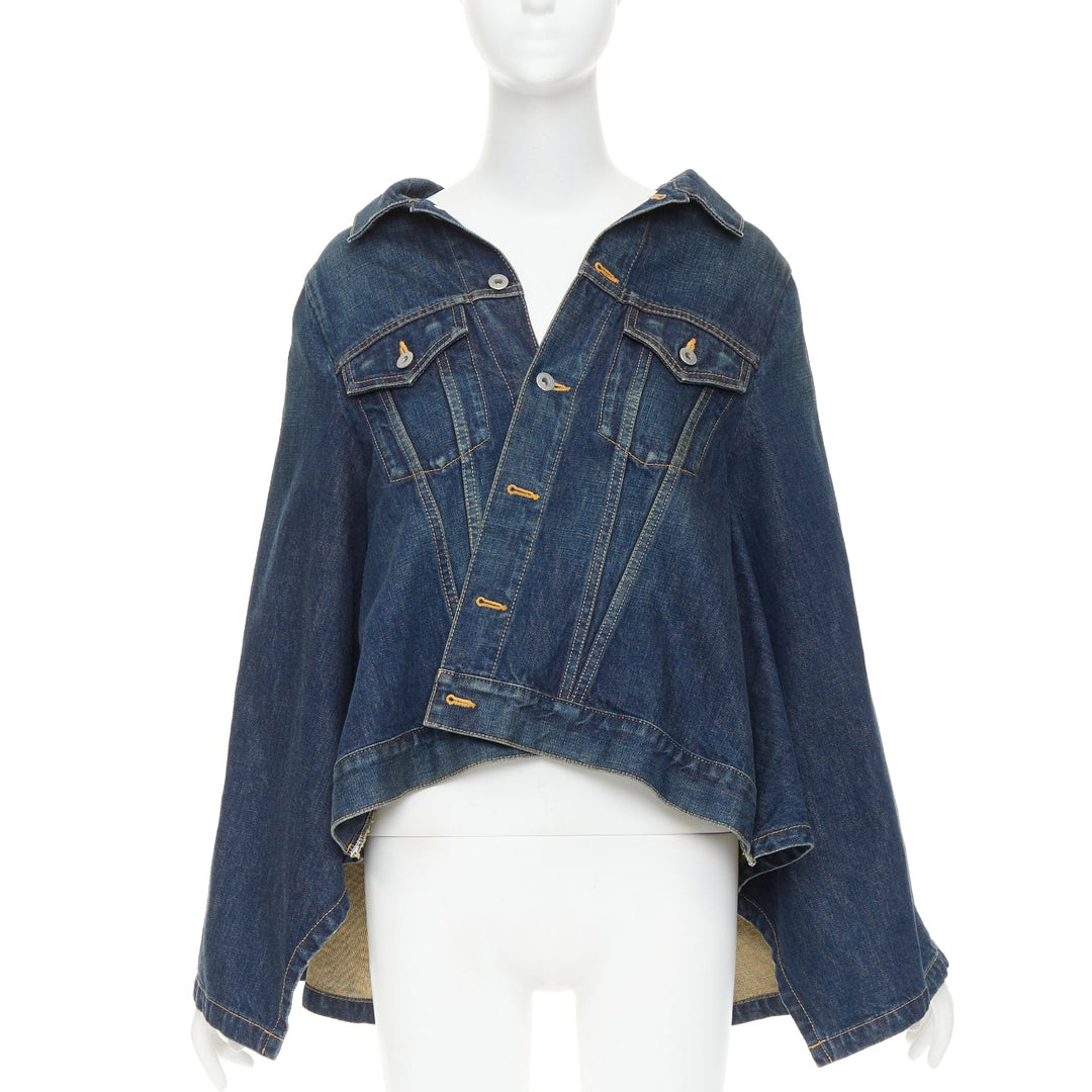 JUNYA WATANABE 2017 washed blue denim deconstructed flare caped jacket M