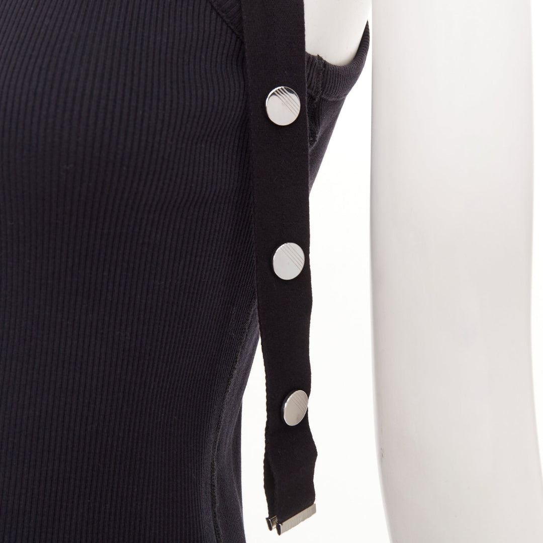 THE ATTICO 2024 black silver metal snap button logo ribbed tank top IT40 S