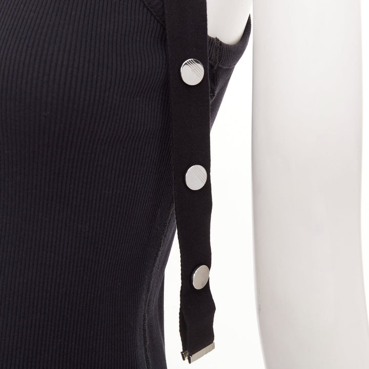 THE ATTICO 2024 black silver metal snap button logo ribbed tank top IT40 S