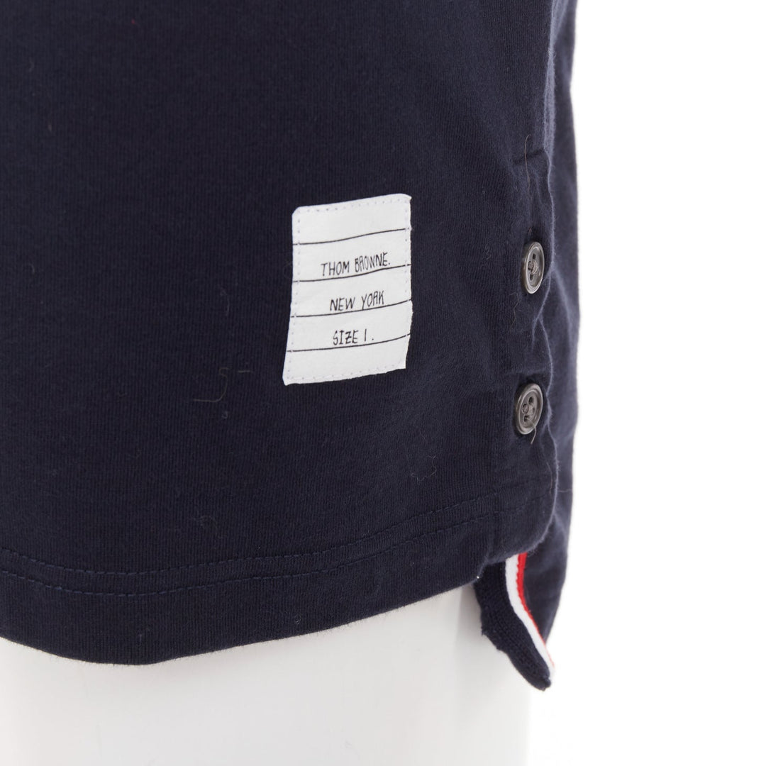 THOM BROWNE 2022 navy cotton RWB stripe trim short sleeve pocket tshirt Sz1 S