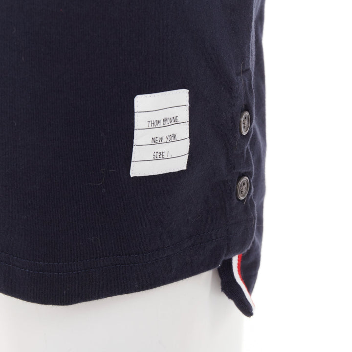 THOM BROWNE 2022 navy cotton RWB stripe trim short sleeve pocket tshirt Sz1 S