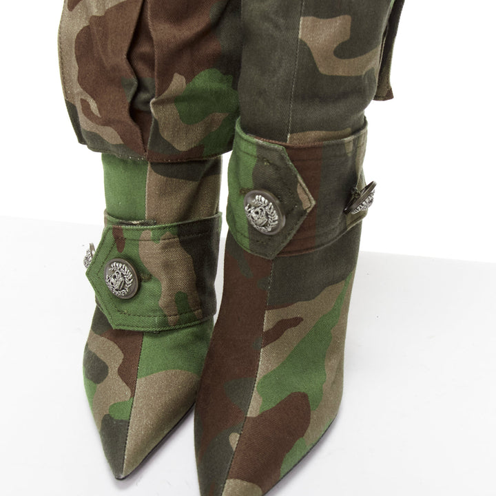 DOLCE GABBANA Cardinale green brown camouflage pocketed cargo heel boots EU38.5