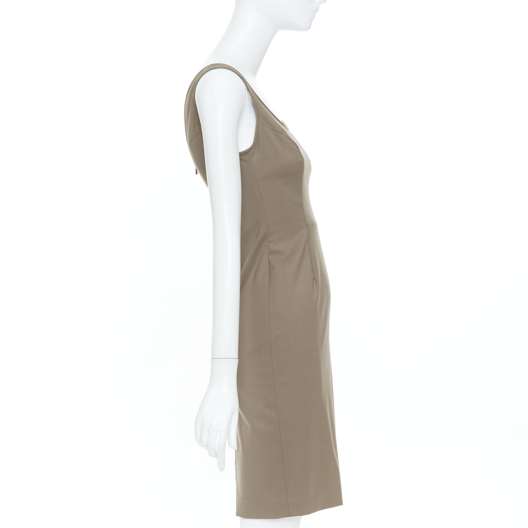 VERSACE brown wool blend zip back scoop neck cocktail sheath mini dress IT38 XS