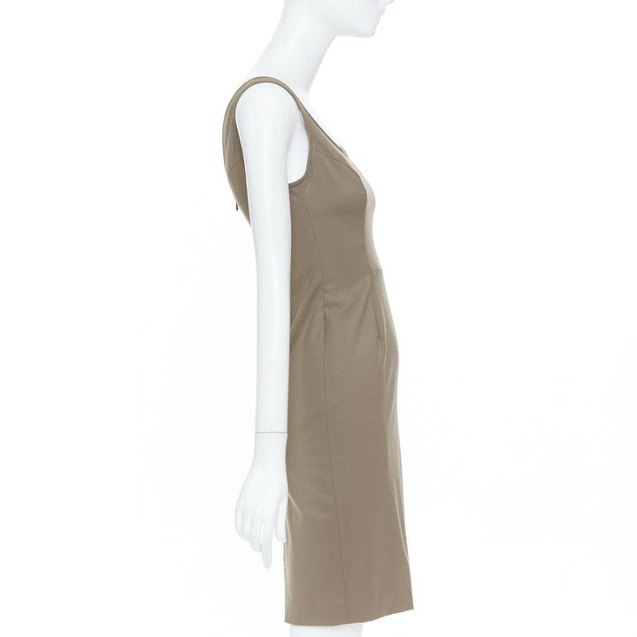 VERSACE brown wool blend zip back scoop neck cocktail sheath mini dress IT38 XS